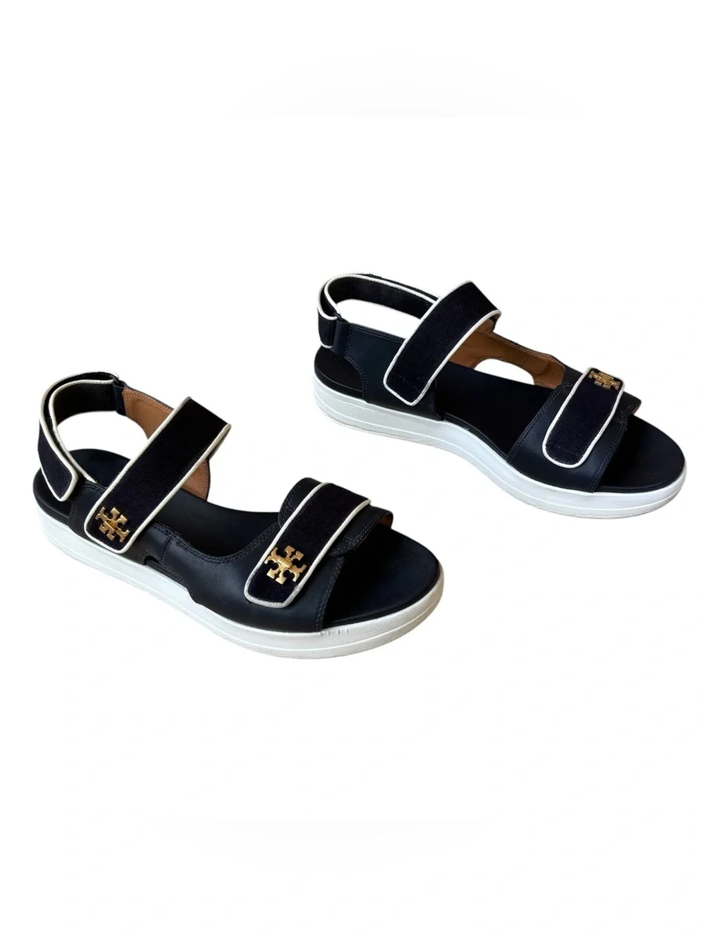 TORY BURCH “Kira” Navy & White Canvas Leather Sport Sandals